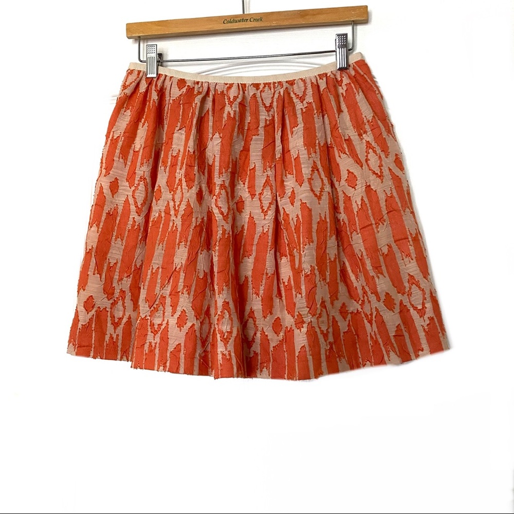 J. Crew Orange Tan Print Ikat Swing Skirt 2 XS